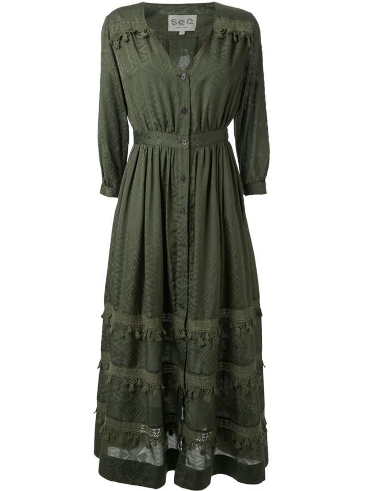 Sea Button Down Tassel Dress