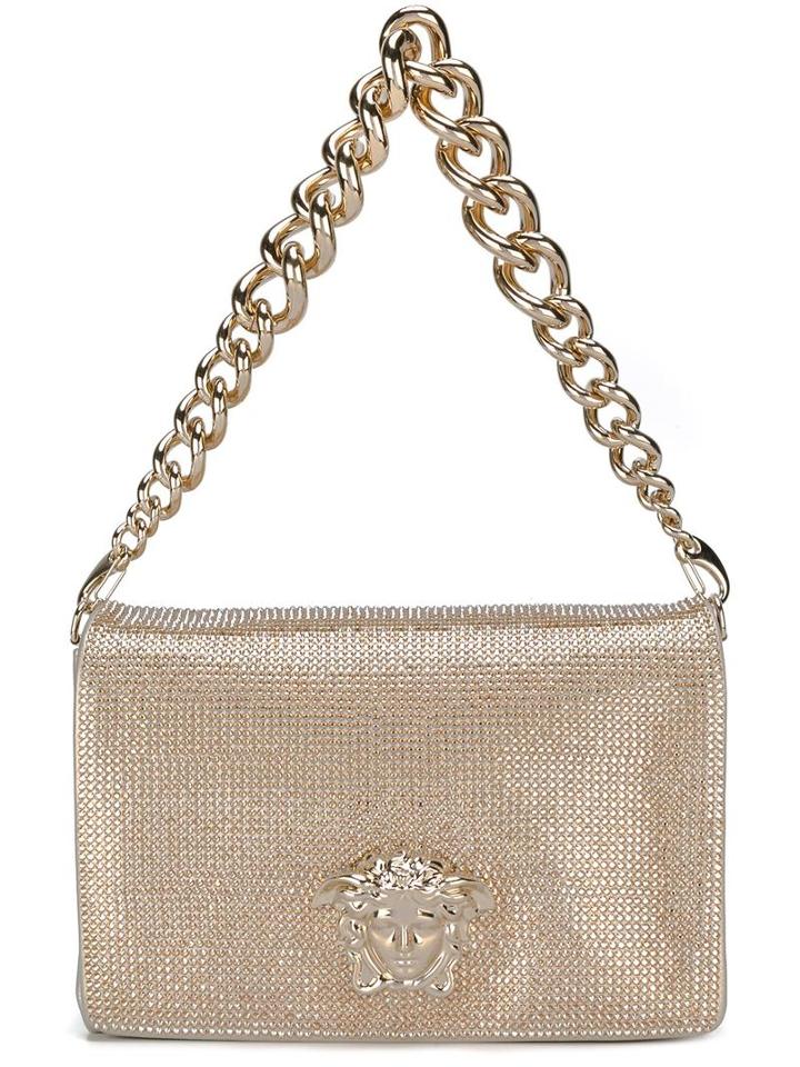 Versace Palazzo Medusa Studded Sultan Bag, Women's, Grey, Calf Leather/polyester/crystal