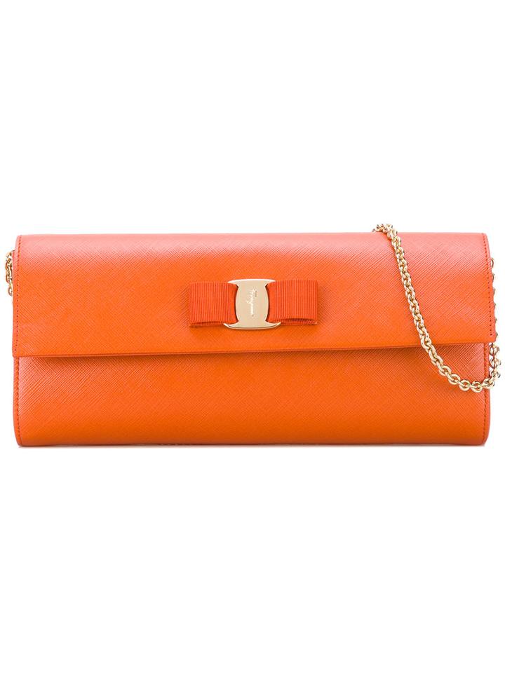 Salvatore Ferragamo - 'vara' Clutch Bag - Women - Calf Leather - One Size, Yellow/orange, Calf Leather