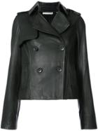 Vince Cropped Trench Leather Jacket - Black