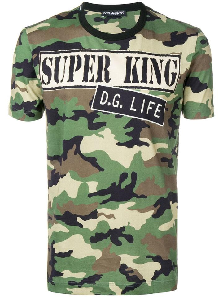 Dolce & Gabbana Camouflage Print Slogan T-shirt - Green