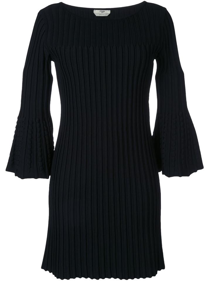 Fendi Ribbed Mini Dress, Women's, Size: 40, Black, Polyester/viscose