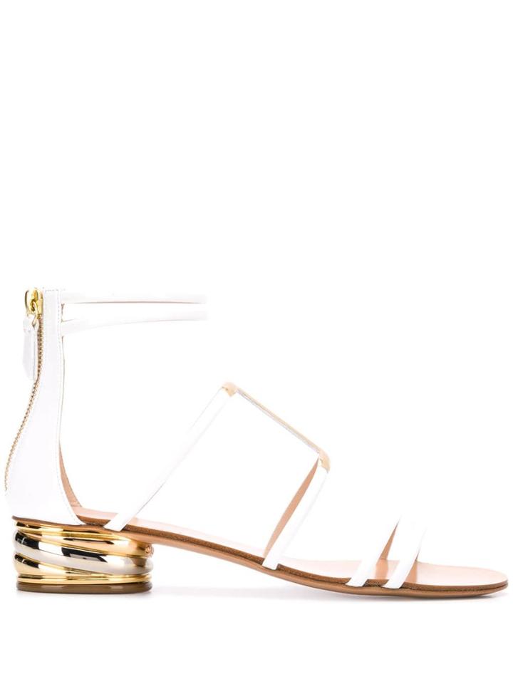 Casadei Metallic Block Heel Sandals - White