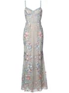 Marchesa Notte Floral Embroidered Gown - Blue