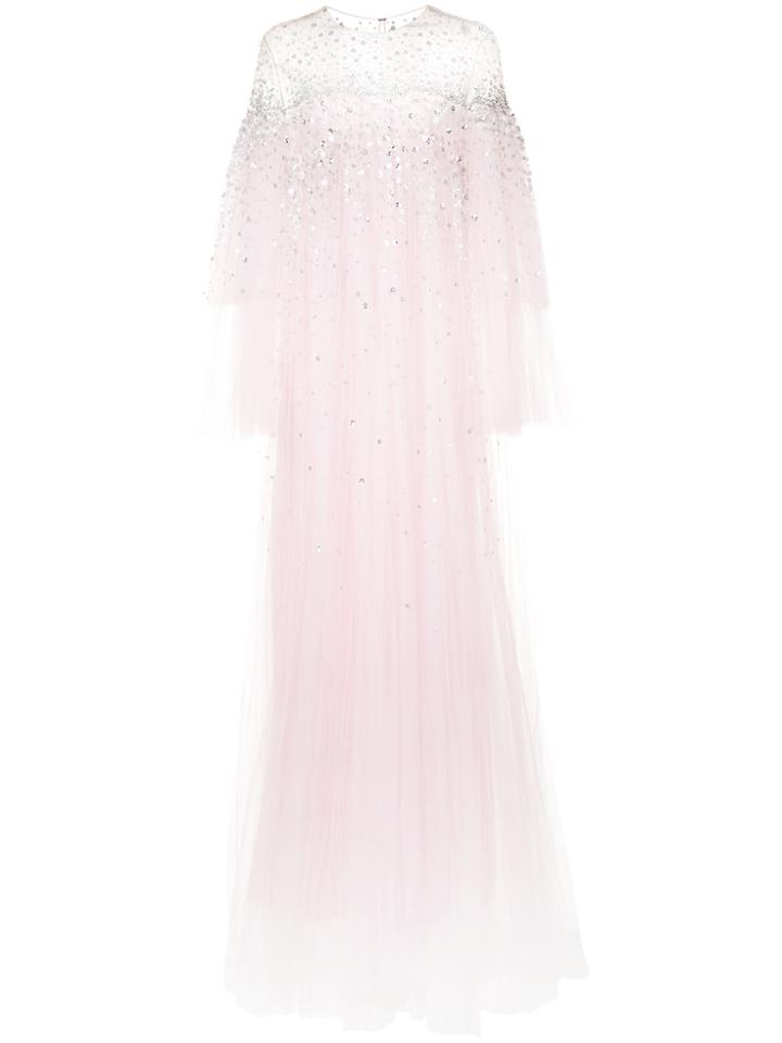Oscar De La Renta Embellished Flared Gown - Pink & Purple