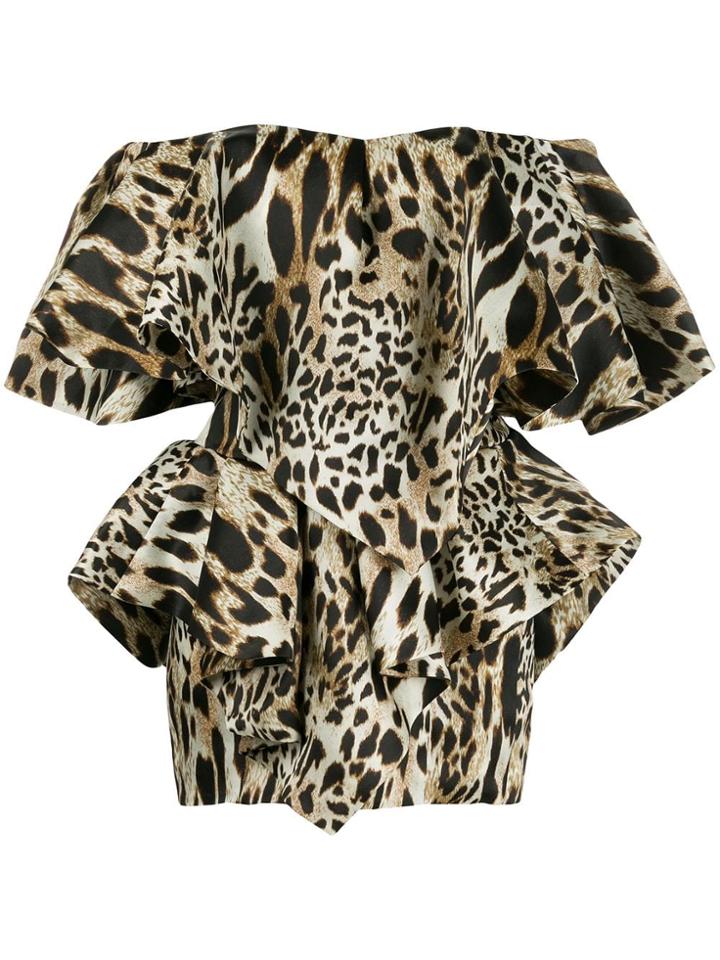 Alexandre Vauthier Off The Shoulder Leopard Print Dress - Neutrals