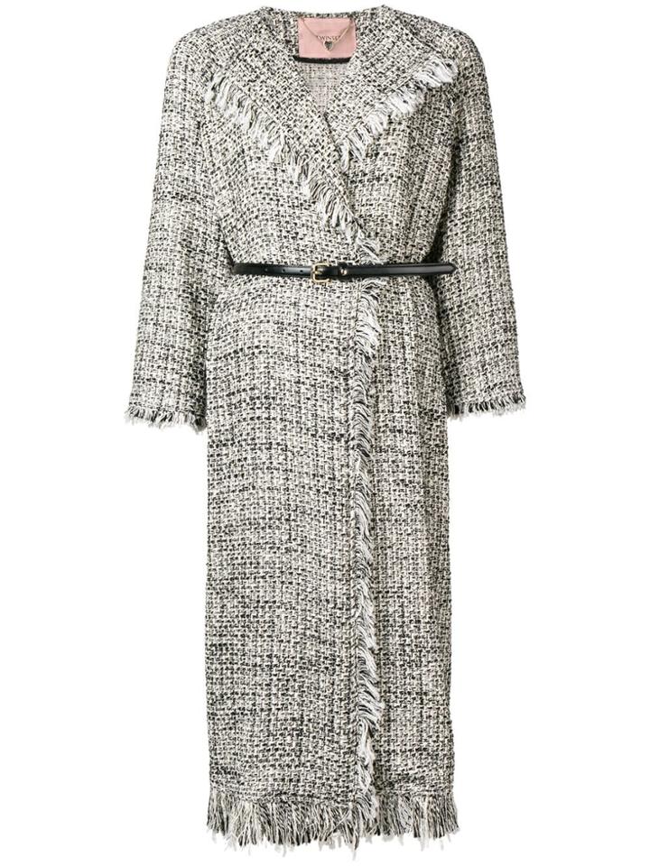 Twin-set Fringed Bouclé Coat - Black