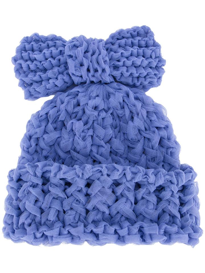 Federica Moretti Knitted Bow Beanie - Blue