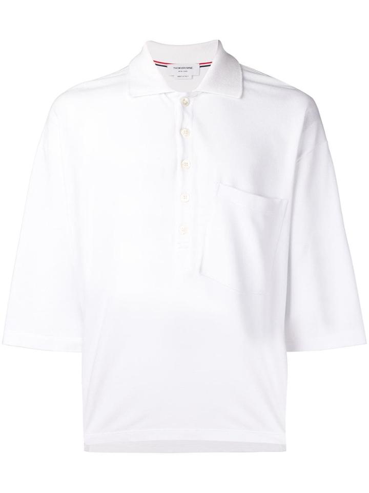 Thom Browne Oversized Piqué Pocket Polo - White
