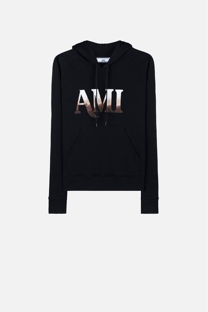 Ami Alexandre Mattiussi Embroidered Logo Hoodie, Men's, Size: Small, Black, Cotton