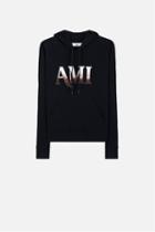 Ami Alexandre Mattiussi Embroidered Logo Hoodie, Men's, Size: Small, Black, Cotton