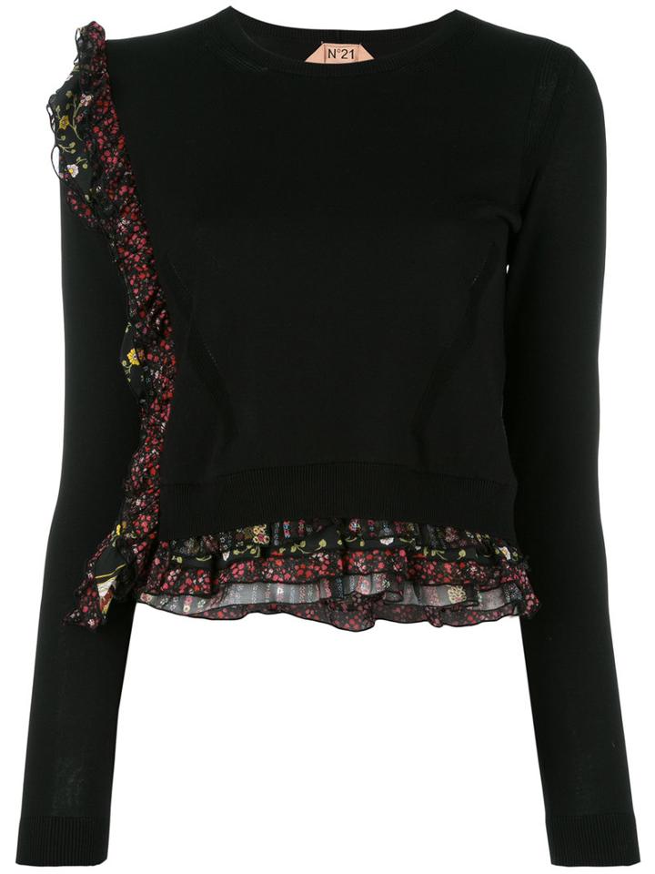 No21 Layered Ruffled Detail Jumper, Women's, Size: 40, Black, Cotton/silk