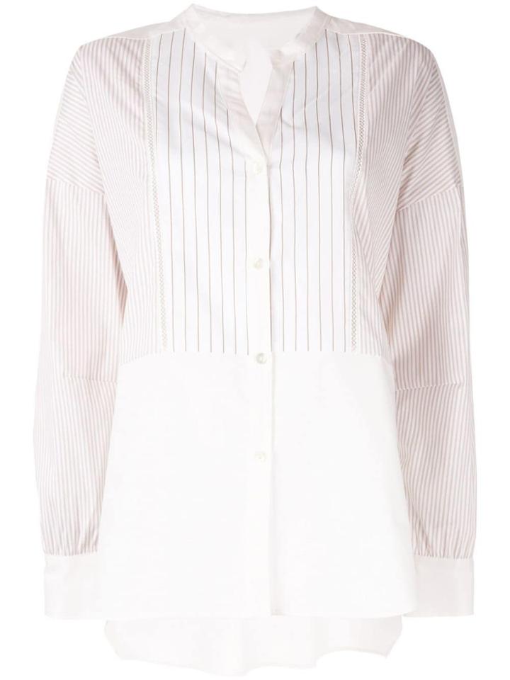 Frei Ea Striped Mandarin Collar Shirt - White