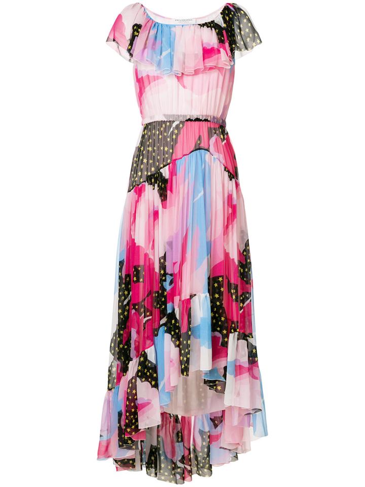 Philosophy Di Lorenzo Serafini Printed Ruffled Trim Asymmetric Dress -