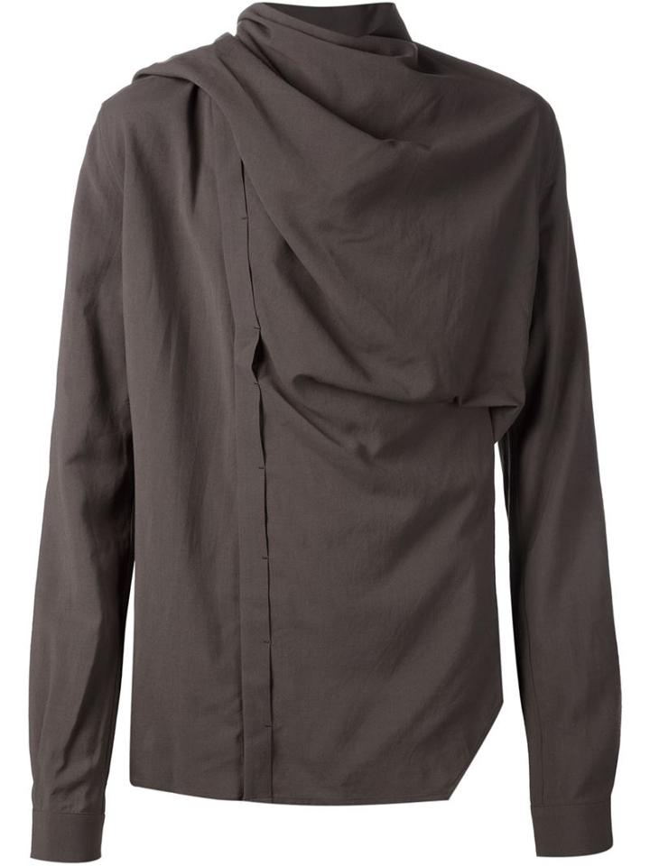 Rick Owens Wrapped Shirt, Men's, Size: Large, Grey, Spandex/elastane/viscose/virgin Wool