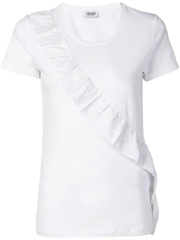 Liu Jo Sequin Ruffle Detail T-shirt - White