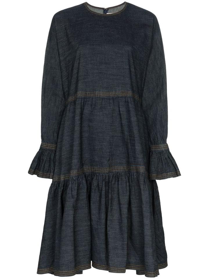 Valentino Tiered Denim Midi-dress - Blue