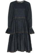 Valentino Tiered Denim Midi-dress - Blue