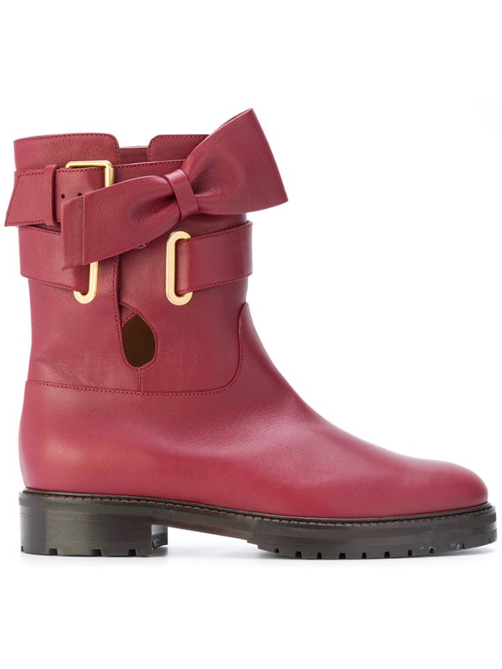 Valentino Valentino Garavani Bow Detail Ankle Boots - Red