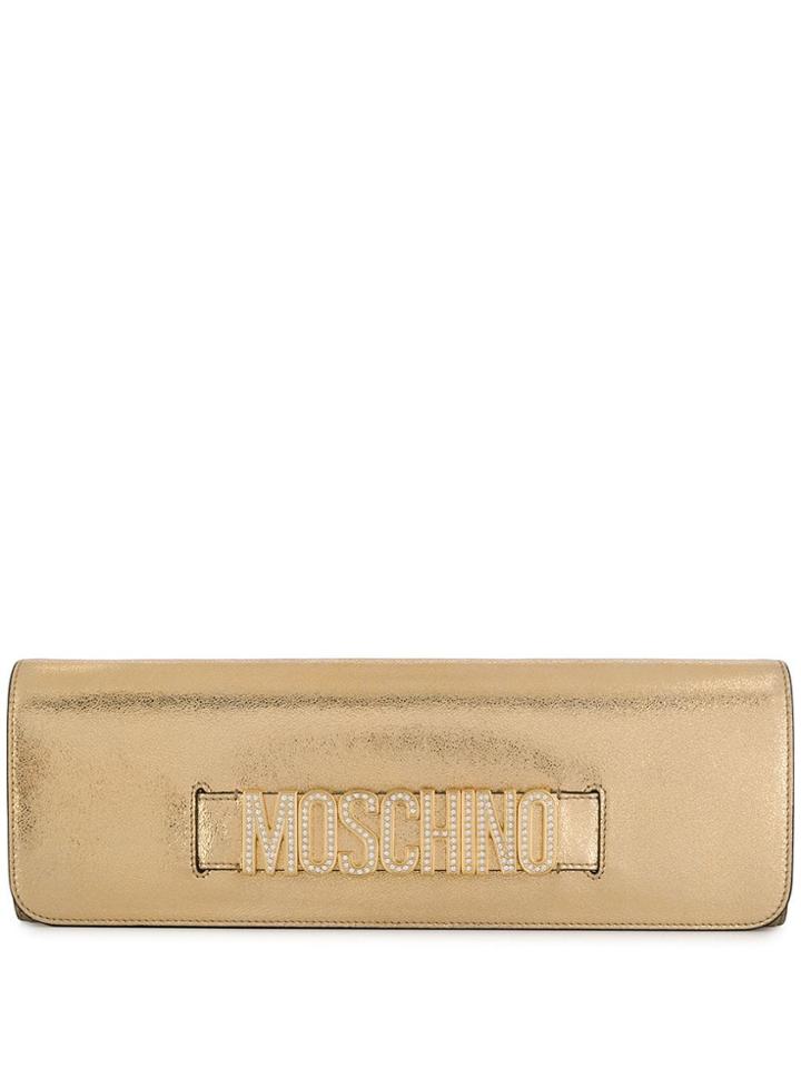 Moschino Crystal Embellished Clutch Bag - Gold