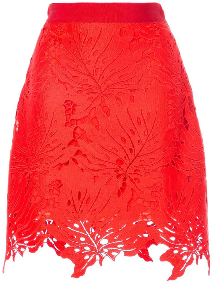 Msgm Leaf Cut-out Skirt - Red