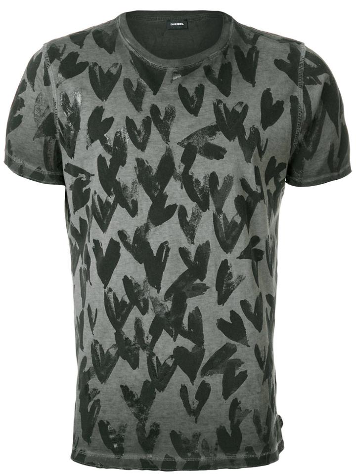 Diesel Heart Print T-shirt - Grey