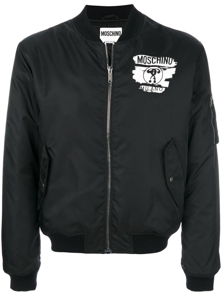 Moschino Logo Print Bomber Jacket - Black