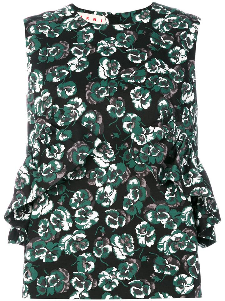 Marni - Poetry Flower Ruffled Shell Top - Women - Cotton/linen/flax - 42, Green, Cotton/linen/flax