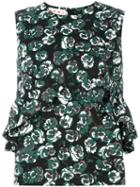 Marni - Poetry Flower Ruffled Shell Top - Women - Cotton/linen/flax - 42, Green, Cotton/linen/flax