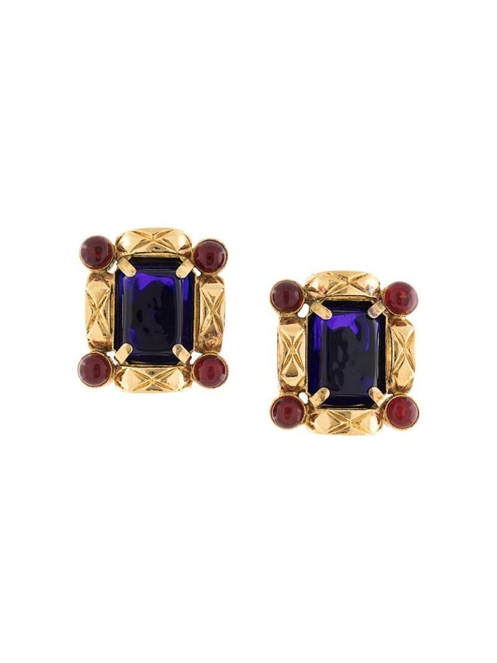 Chanel Pre-owned Diamond Quilted Stone Earrings - Gold