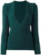 Sacai V-neck Jumper, Women's, Size: 2, Green, Wool