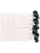 N.peal Fur Bobble Woven Scarf - Snow Grey + Charcoal Grey Tipped Fur