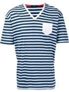 Loveless Striped V-neck T-shirt - Blue