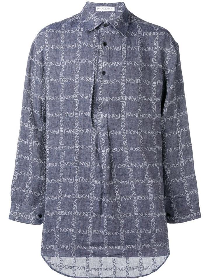 Jw Anderson Navy Logo Grid Tunic Linen Shirt - Blue