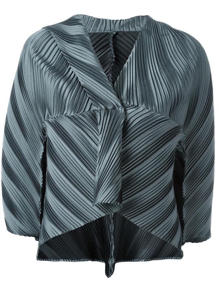 Issey Miyake Three-quarters Sleeve Pleated Jacket, Women's, Size: 2, Grey, Polyester