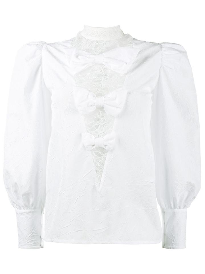 Alessandra Rich Crinkled Taffeta Bow Blouse - White