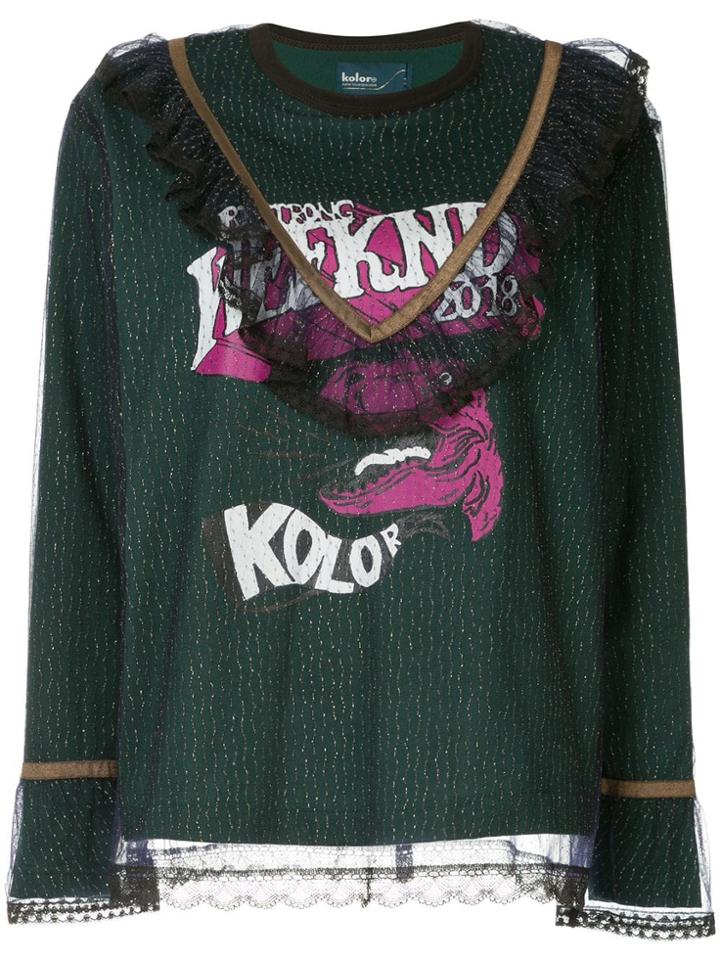 Kolor Lace Layered Printed Top - Green