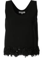 Carolina Herrera Floral Embroidery Tank, Women's, Size: 6, Black, Virgin Wool