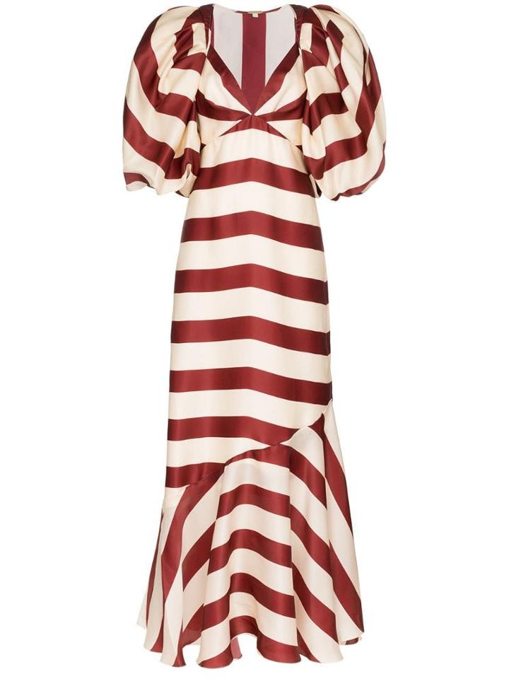 Johanna Ortiz Parada Bolero-sleeve Striped Maxi Dress - Red