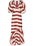 Johanna Ortiz Parada Bolero-sleeve Striped Maxi Dress - Red