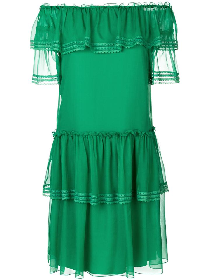 Alberta Ferretti Ruffled Off-shoulder Dress - Green