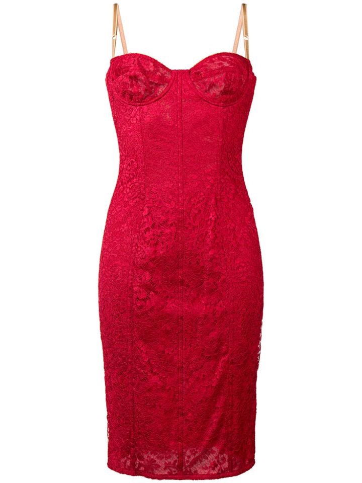 Dolce & Gabbana Vintage Jacquard Bustier Dress - Red