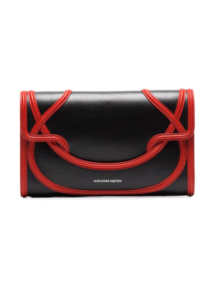 Alexander Mcqueen Black And Red Wikka Leather Clutch