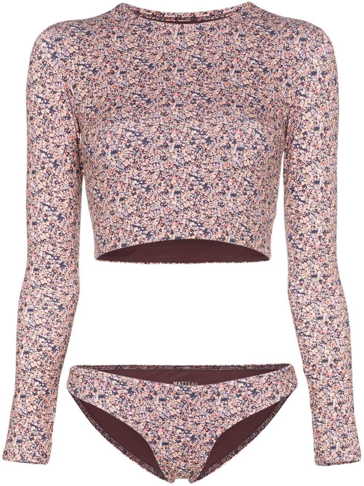 Matteau Floral Print Long Sleeved Bikini - Berry