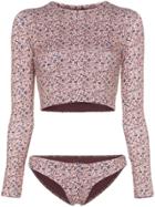 Matteau Floral Print Long Sleeved Bikini - Berry
