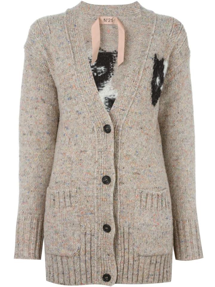 No21 Cat Cardigan, Women's, Size: 38, Nude/neutrals, Silk/polyamide/llama/alpaca