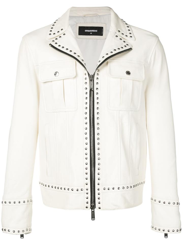 Dsquared2 Zipped Biker Jacket - White
