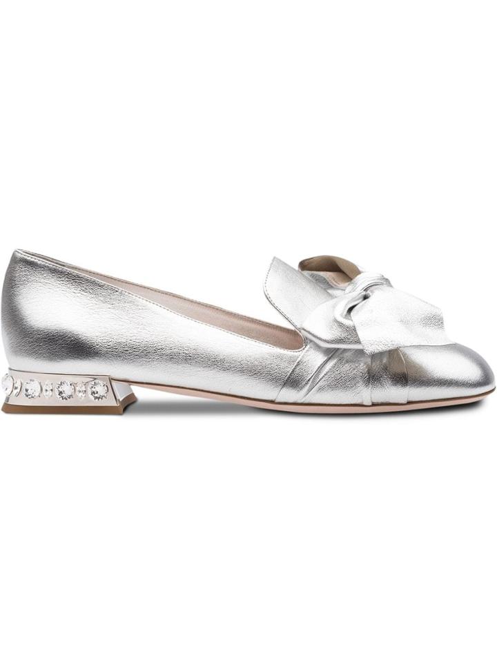 Miu Miu Bow Detail Jewelled Slippers - Metallic