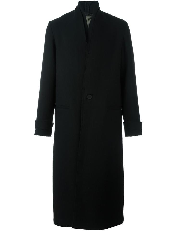 Isabel Benenato Lapel-less Long Coat, Men's, Size: 48, Black, Silk/cotton/linen/flax/virgin Wool
