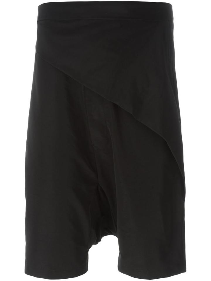Rick Owens Wrap Effect Drop Crotch Shorts, Men's, Size: 50, Black, Silk/polyester